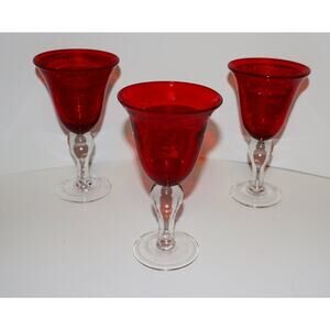 Artland Iris Ruby Red Seeded Bubble Water Goblets with Clear Stem